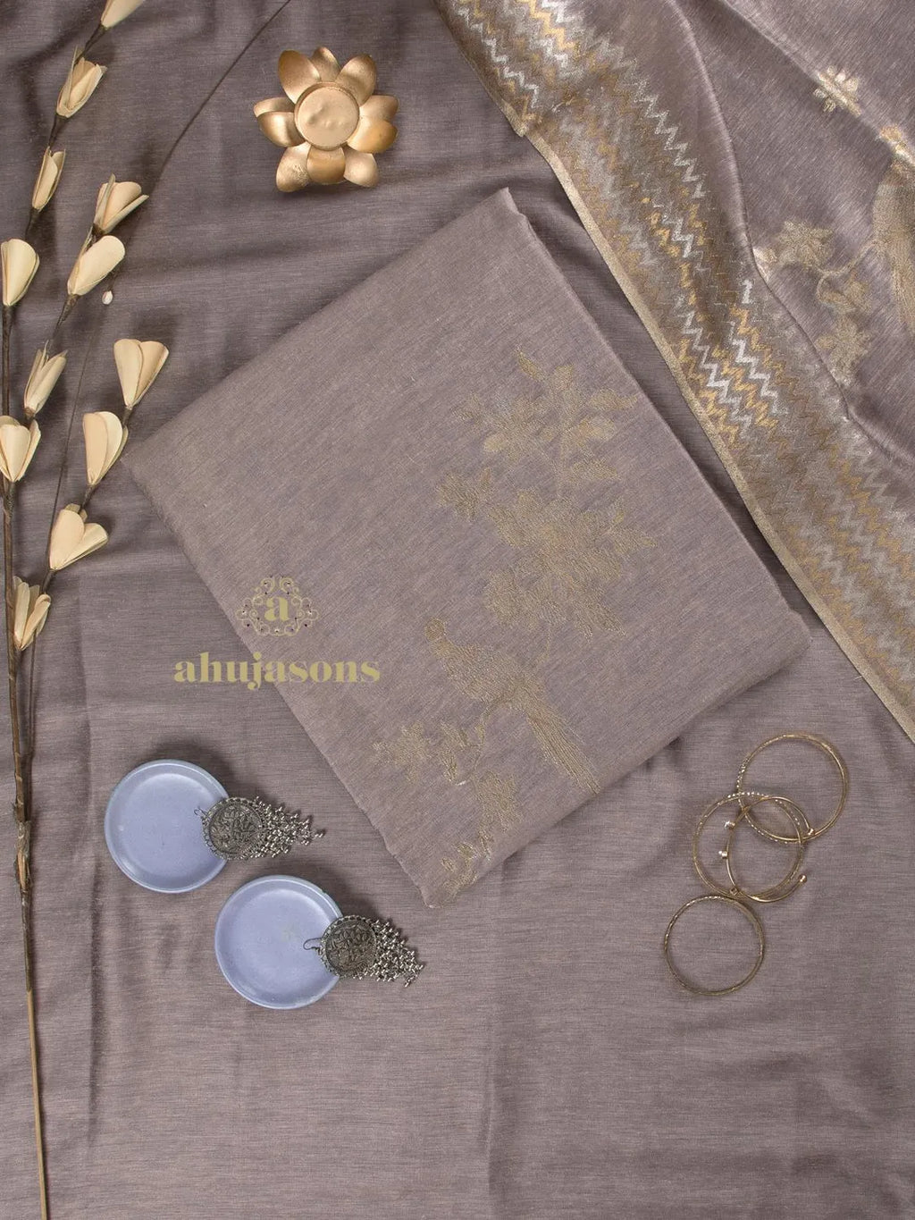 Cotton Silk Suit With Zari Weaving