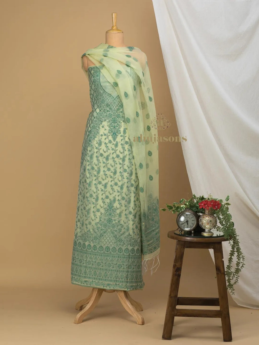 Cotton silk suit with zari weaving