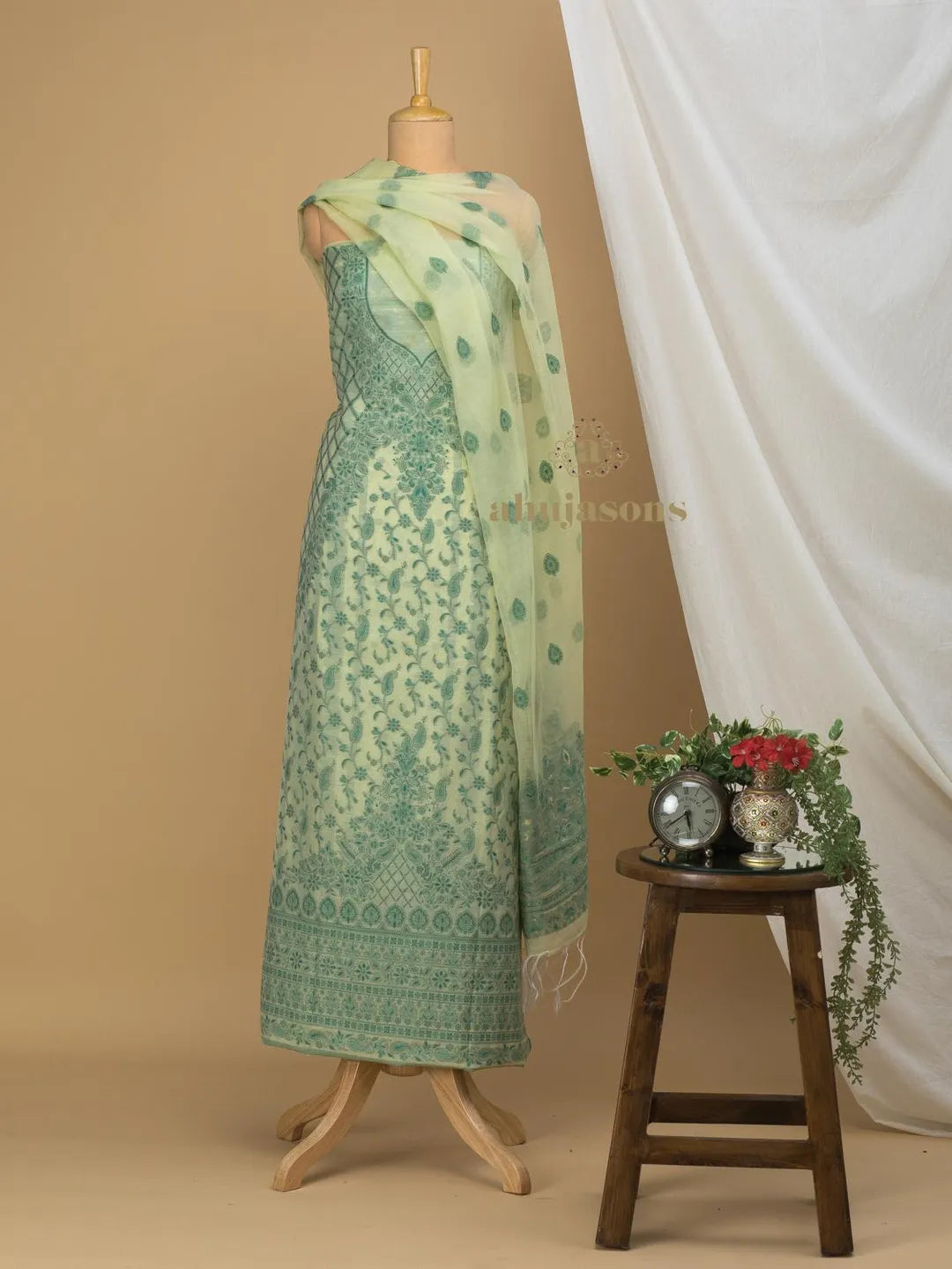 Cotton silk suit with zari weaving