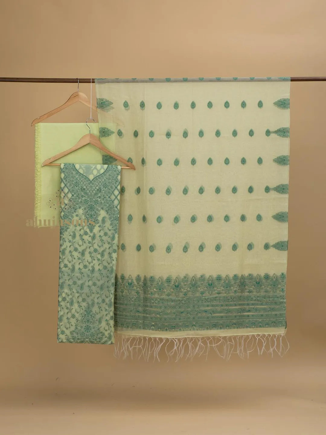 Cotton silk suit with zari weaving