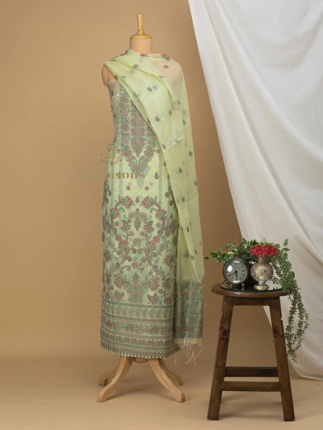 Cotton silk suit with zari weaving