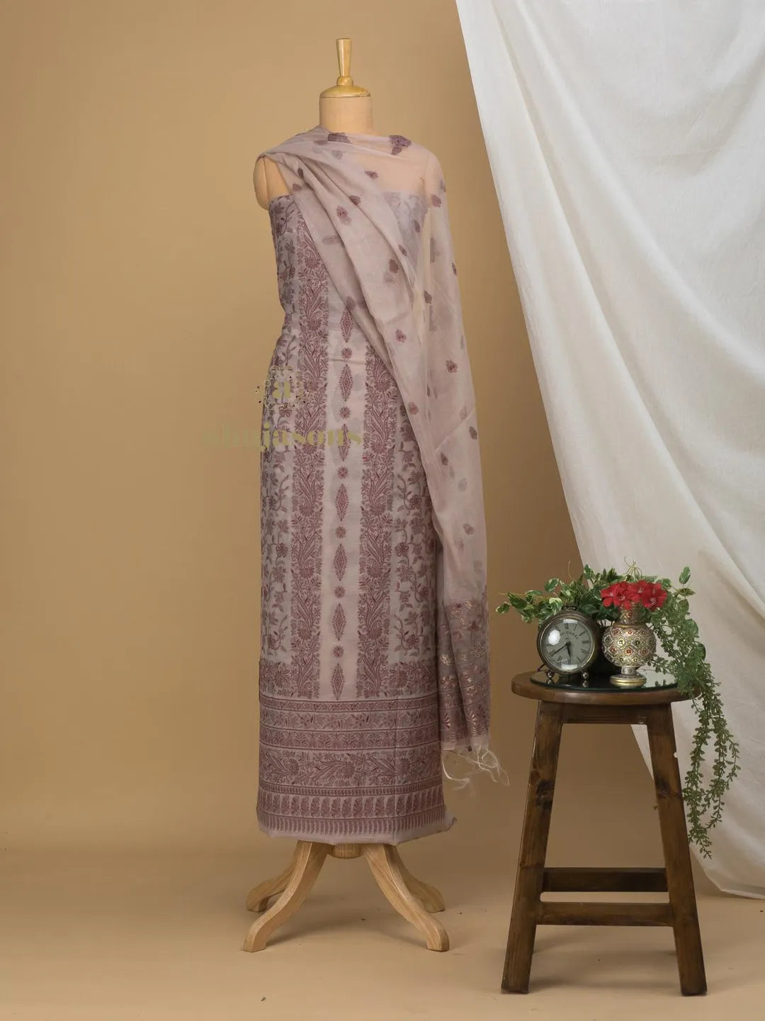 Cotton silk suit with zari weaving