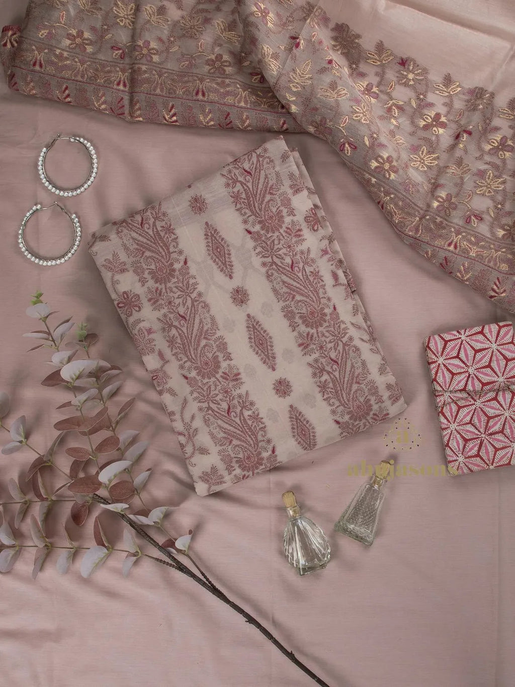 Cotton silk suit with zari weaving