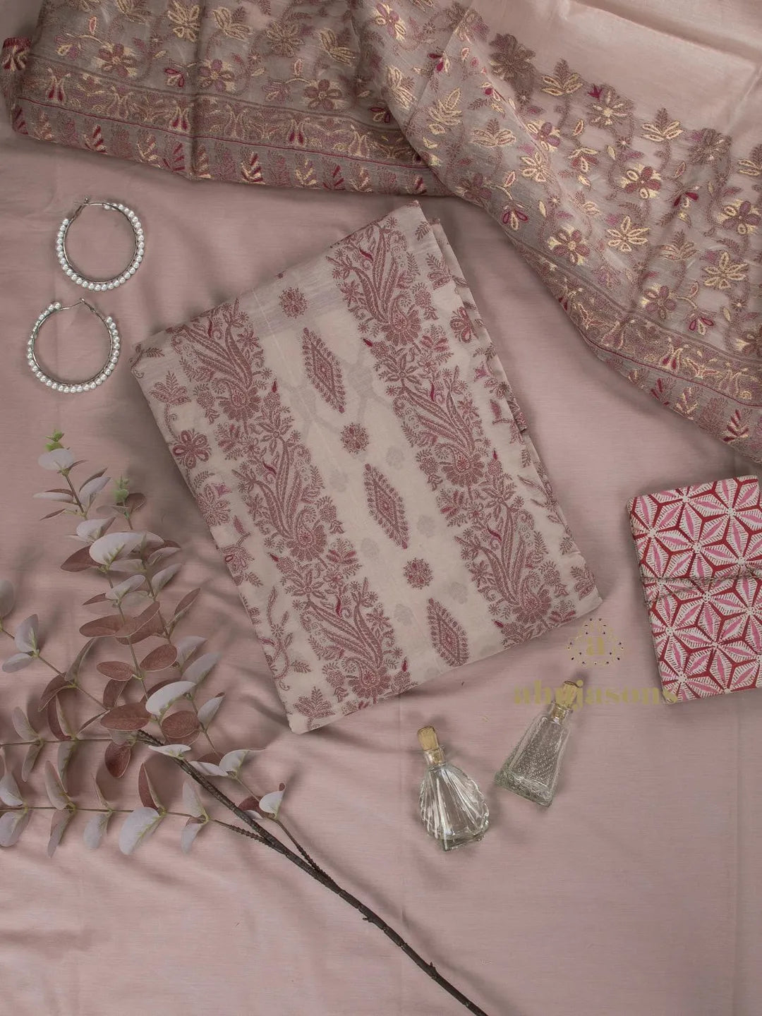 Cotton silk suit with zari weaving