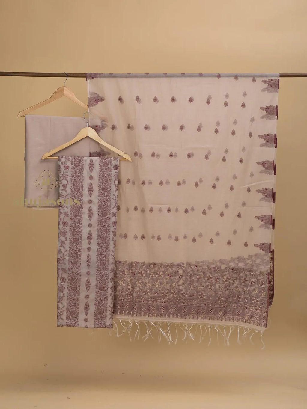 Cotton silk suit with zari weaving