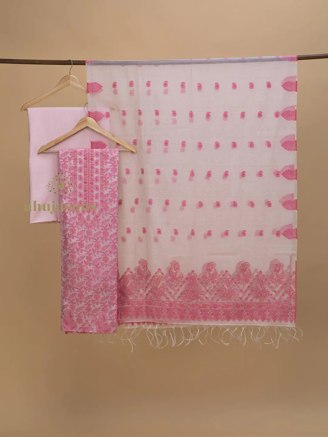 Cotton Silk Suit With Zari Weaving