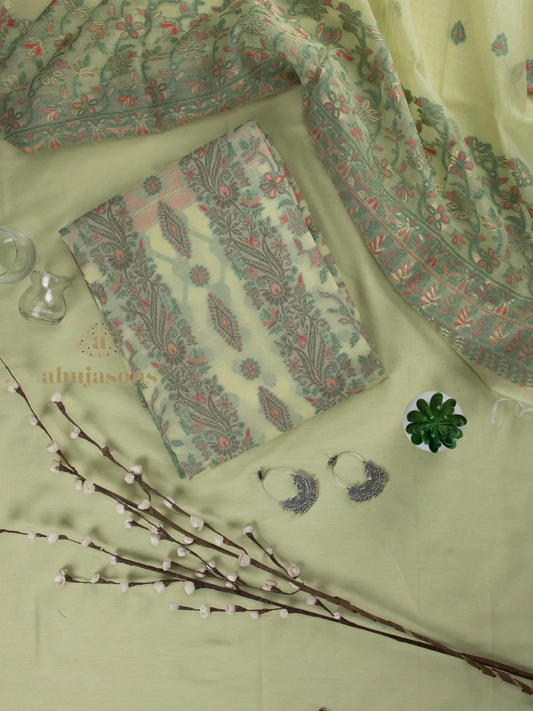 Cotton Silk Suit With Zari Weaving