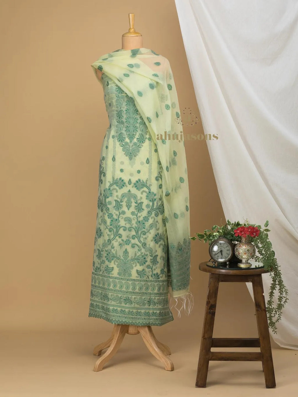Cotton silk suit with zari weaving