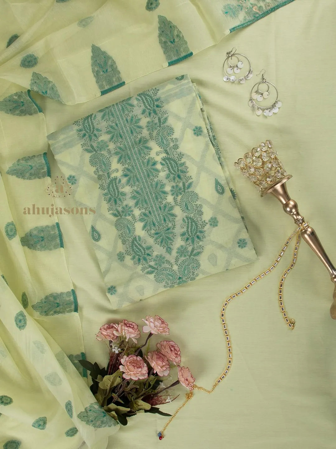 Cotton silk suit with zari weaving