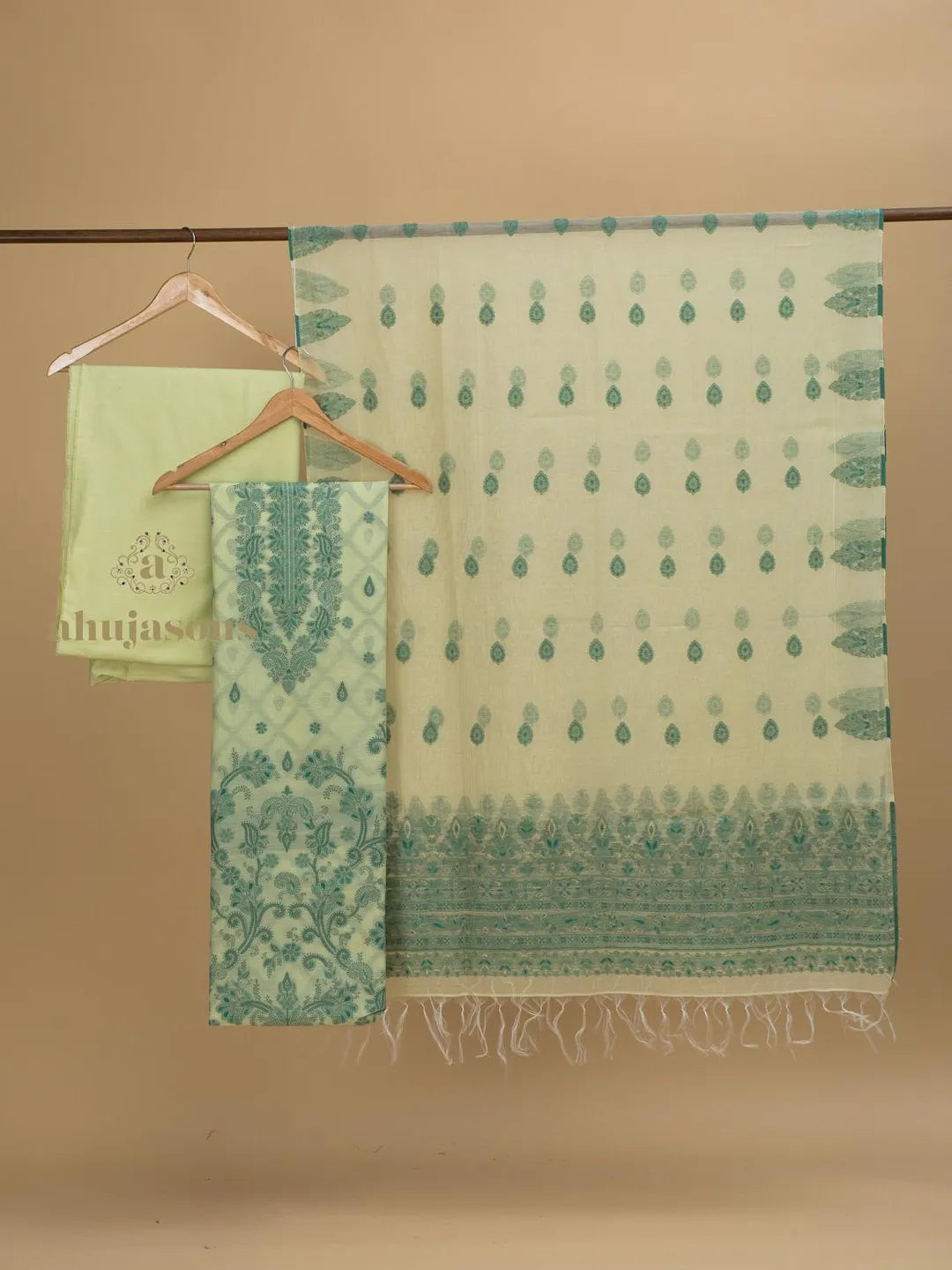 Cotton silk suit with zari weaving