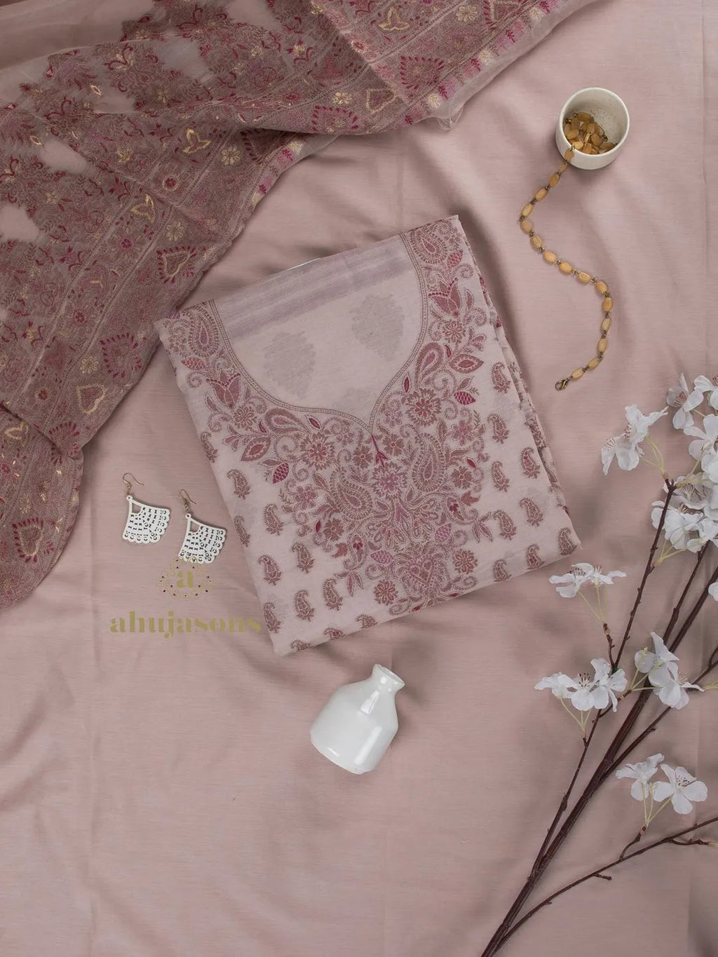 Cotton Silk Suit With Zari Weaving