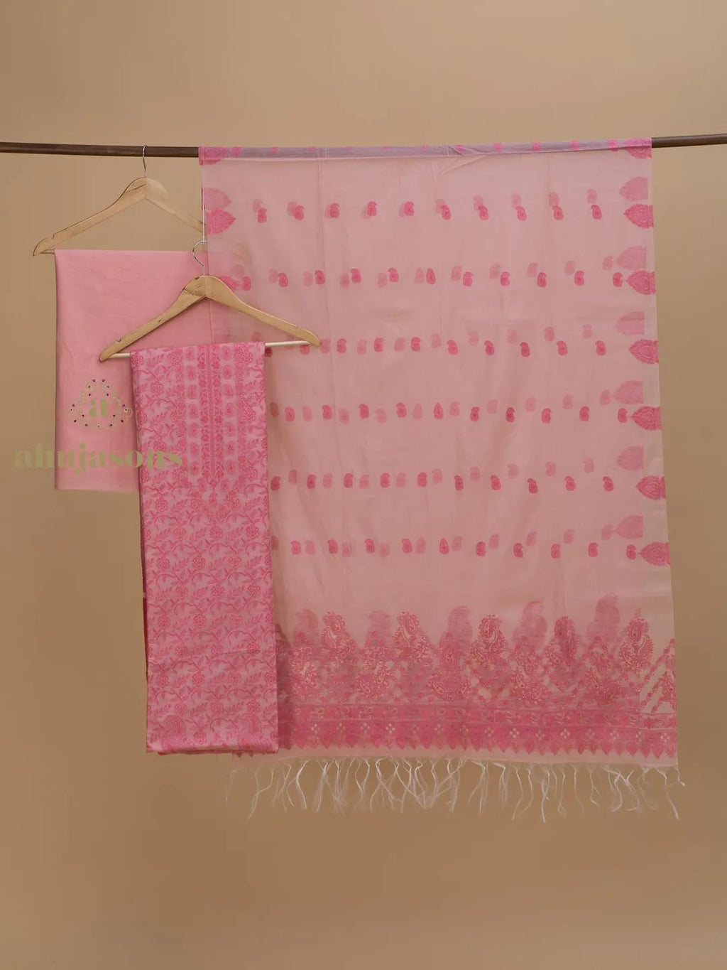 Cotton silk suit with zari weaving