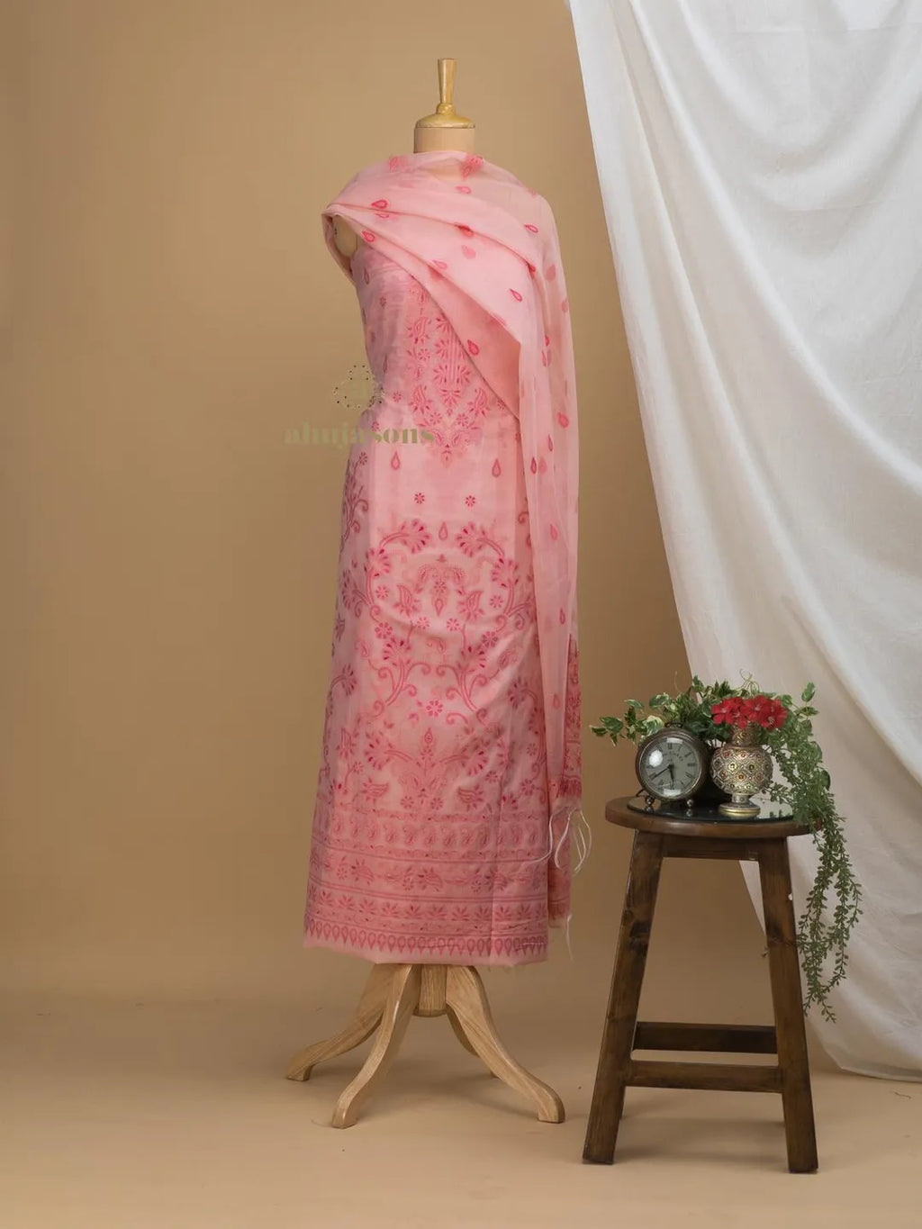 Cotton silk suit with zari weaving