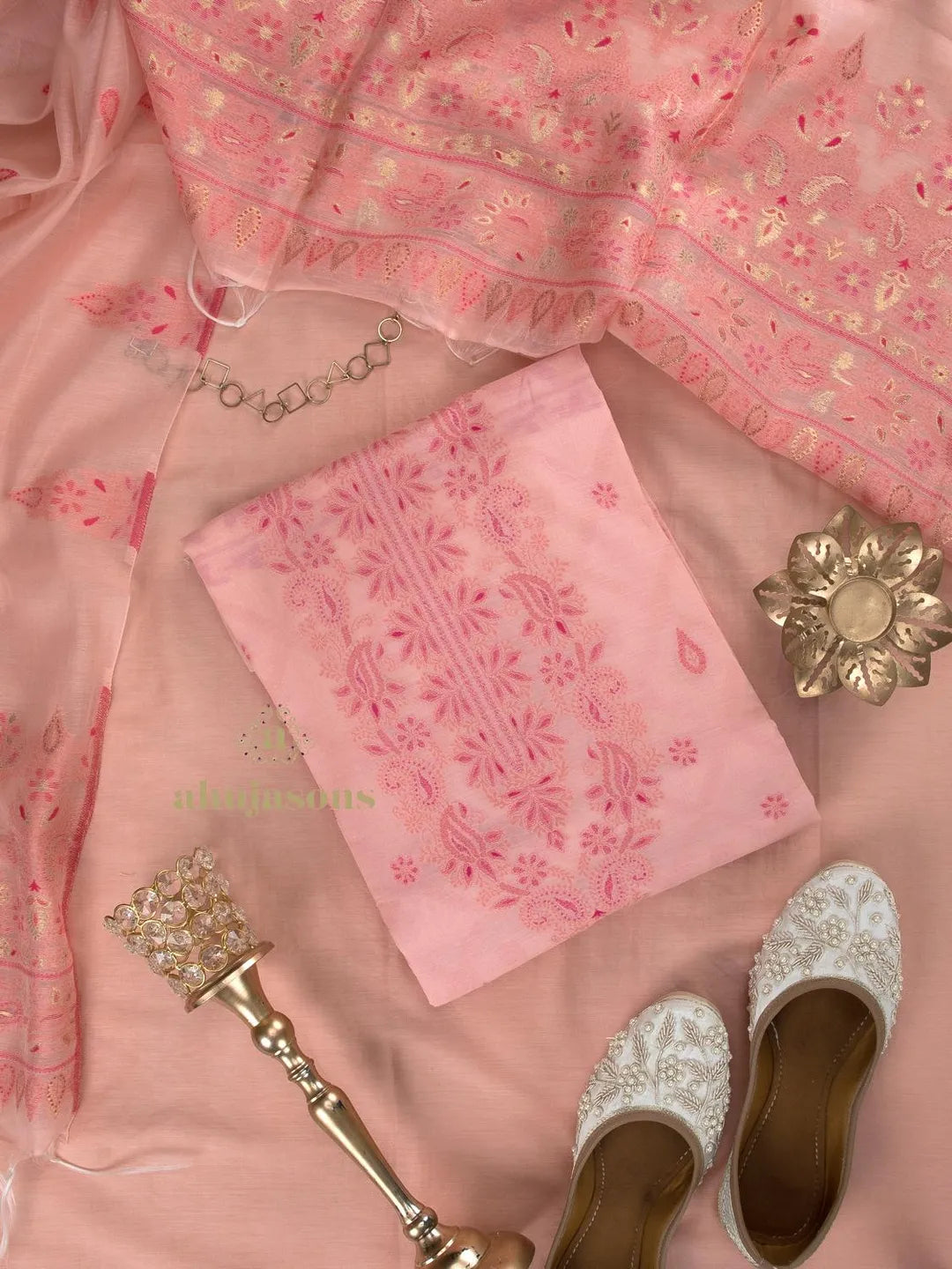 Cotton silk suit with zari weaving