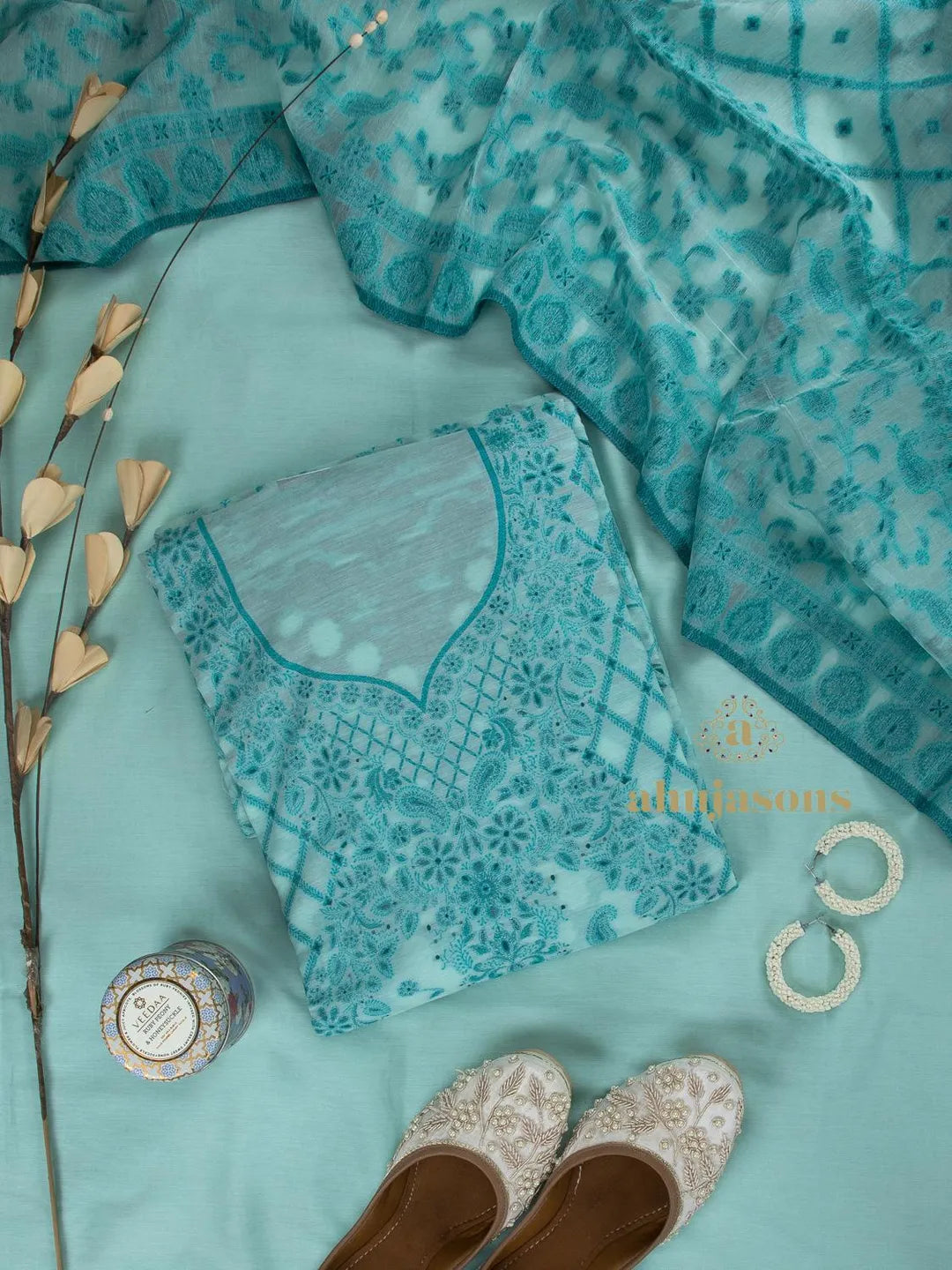 Cotton Silk Suit With Zari Weaving