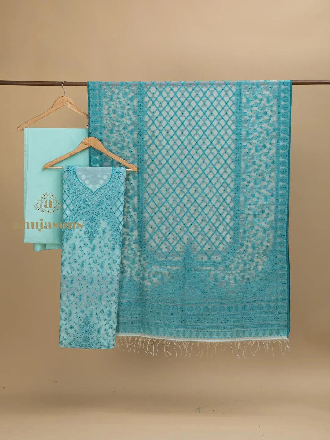 Cotton Silk Suit With Zari Weaving