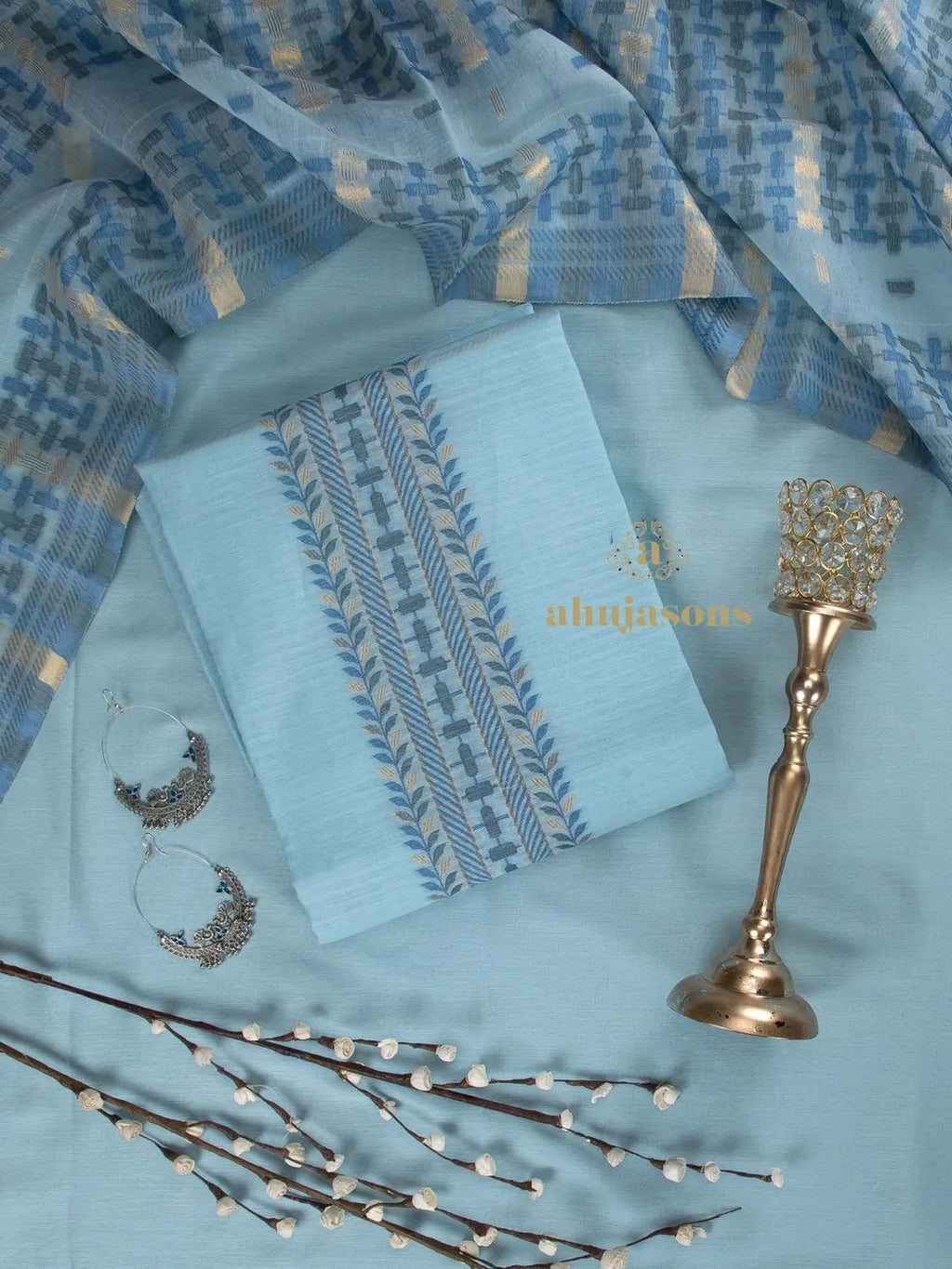 Cotton Silk Suit With Zari Weaving