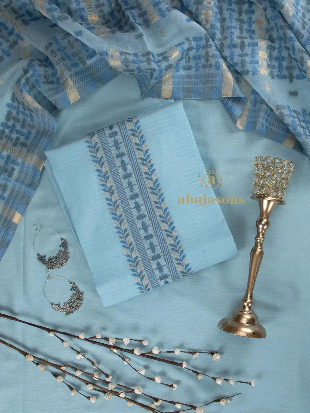 Cotton Silk Suit With Zari Weaving