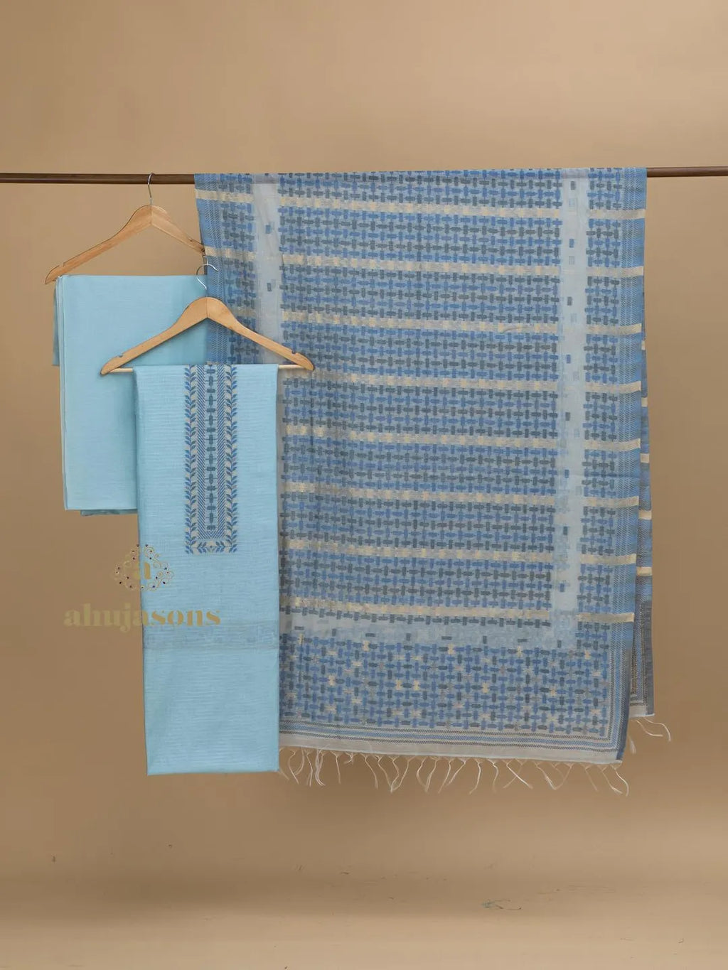 Cotton Silk Suit With Zari Weaving