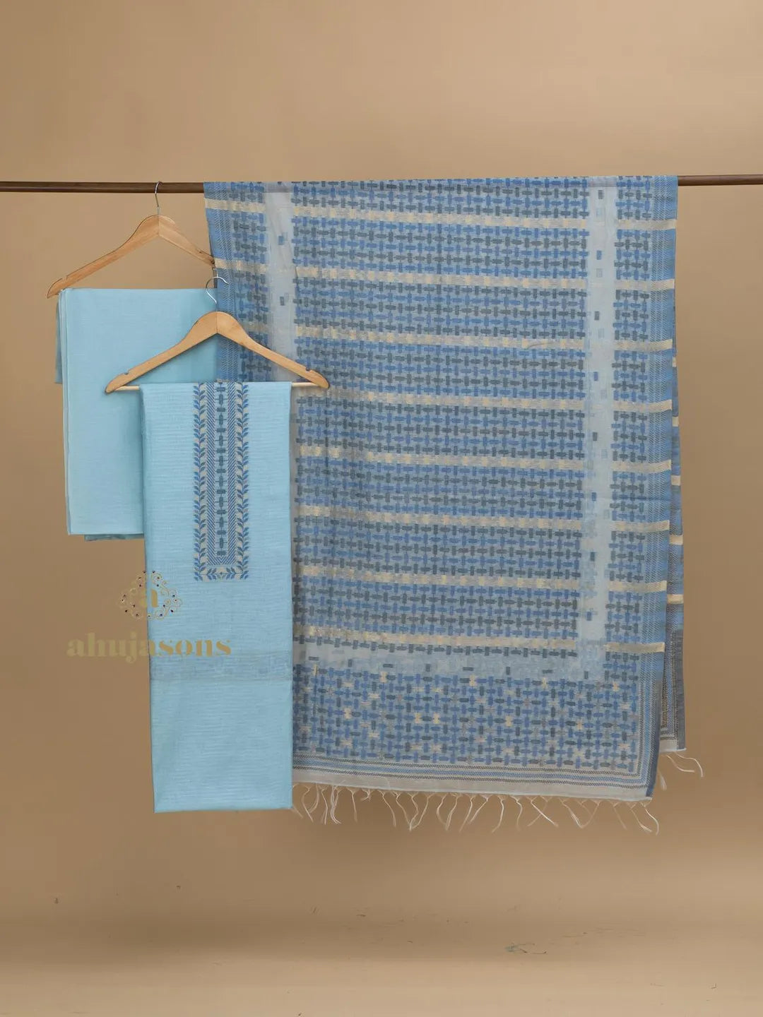 Cotton Silk Suit With Zari Weaving