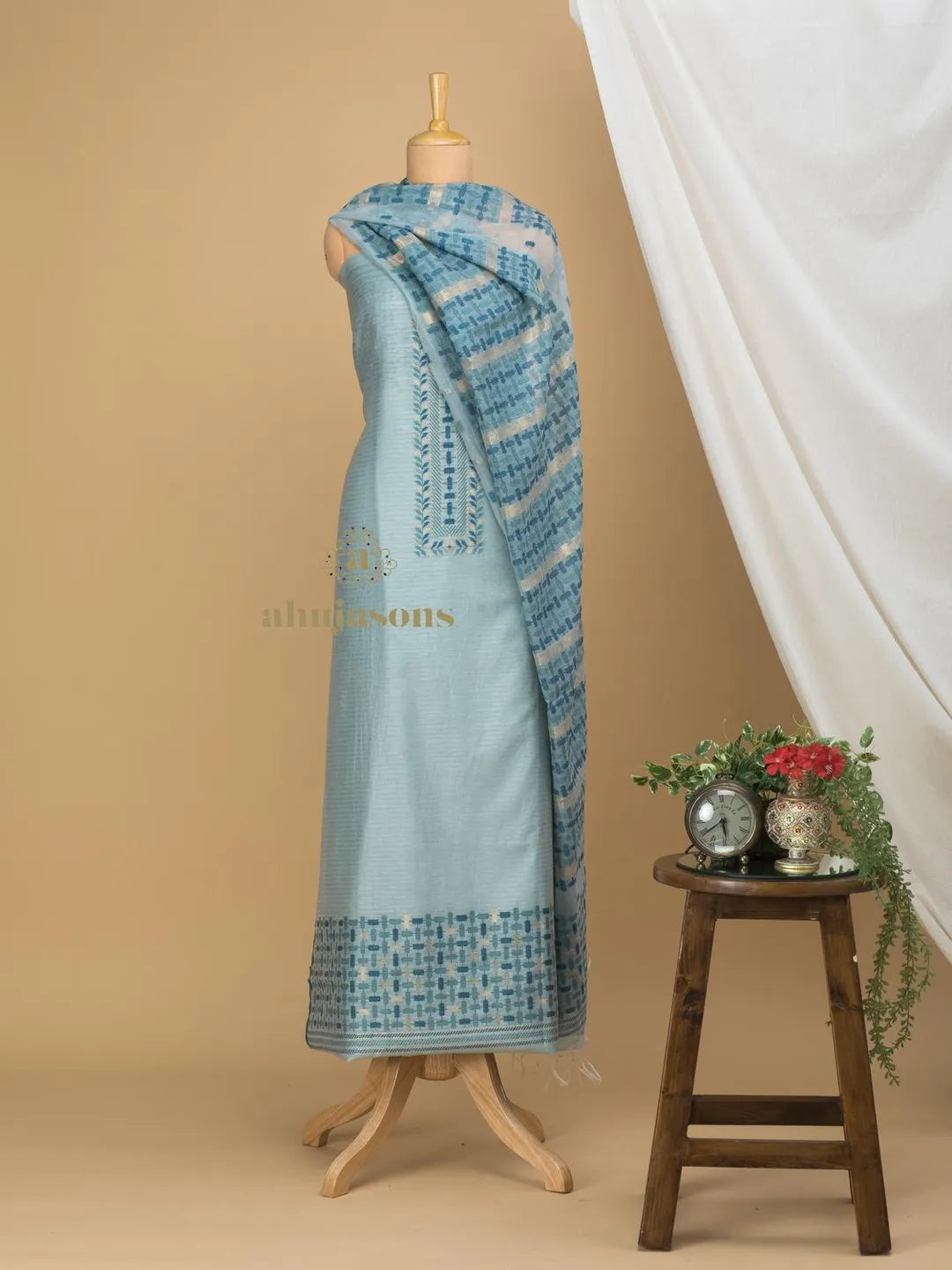 Cotton Silk Suit With Zari Weaving