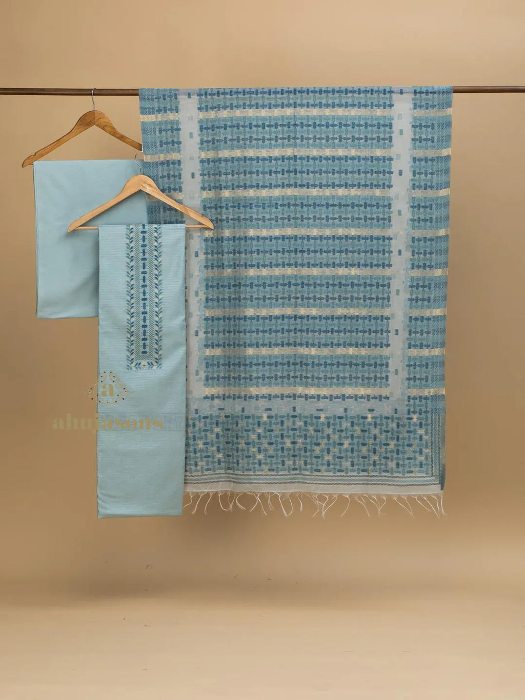 Cotton Silk Suit With Zari Weaving