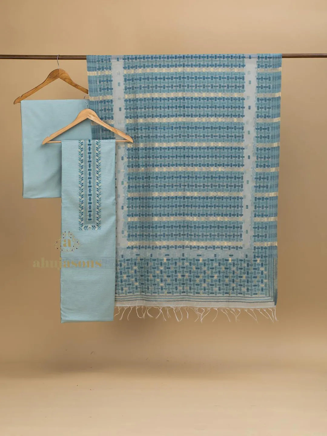 Cotton Silk Suit With Zari Weaving