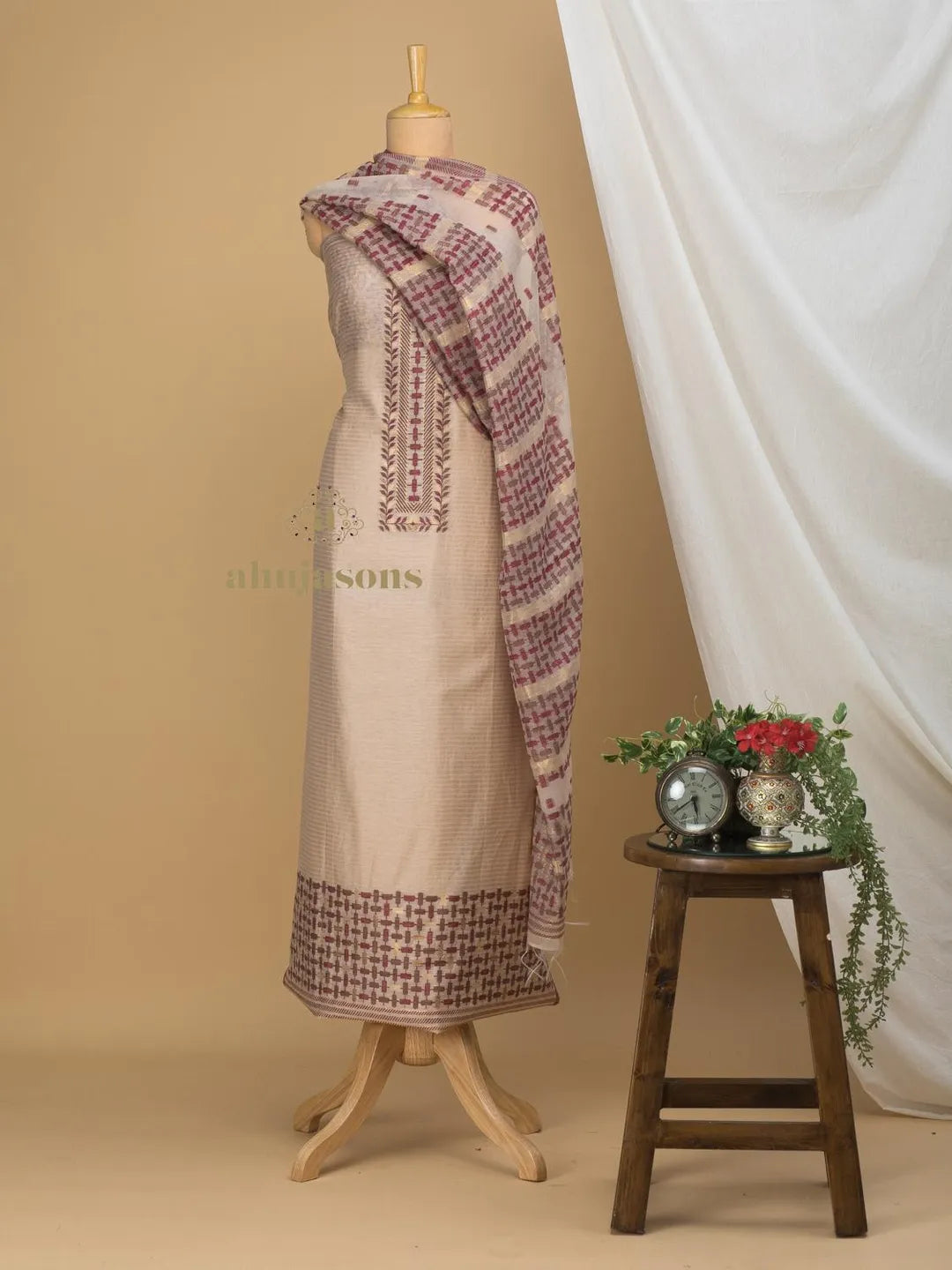 Cotton Silk Suit With Zari Weaving