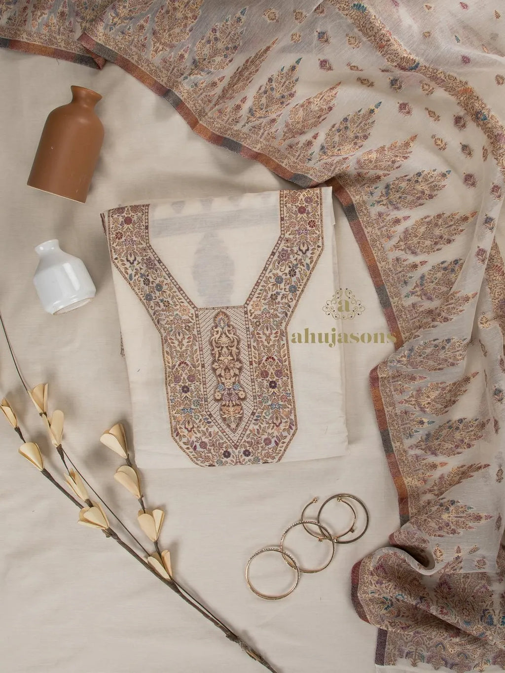 Cotton Silk Suit With Zari Weaving
