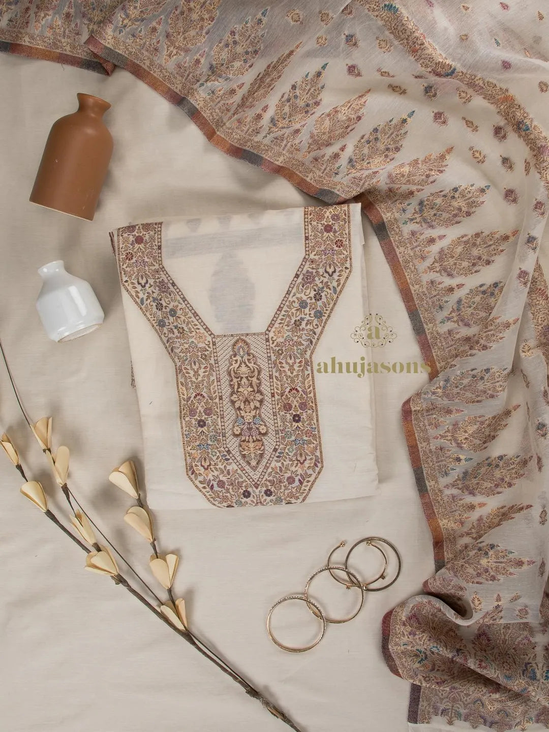 Cotton Silk Suit With Zari Weaving