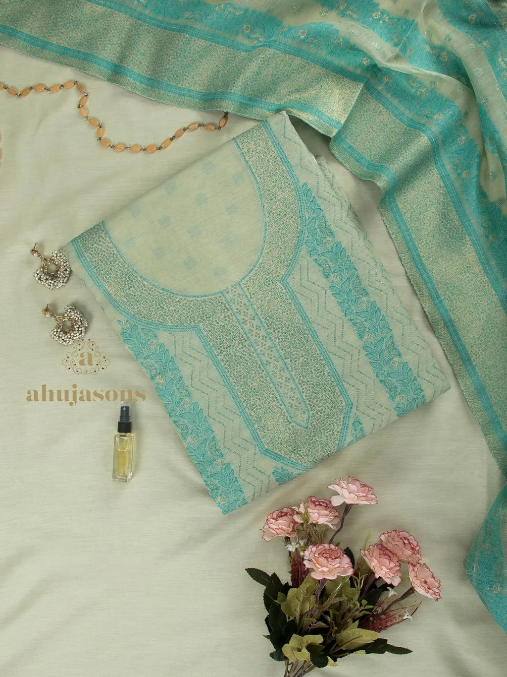 Cotton Silk Suit With Zari Weaving