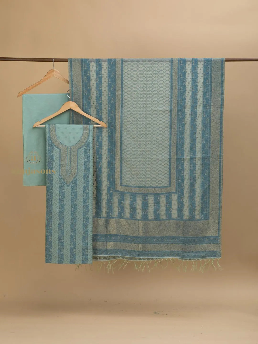 Cotton Silk Suit With Zari Weaving