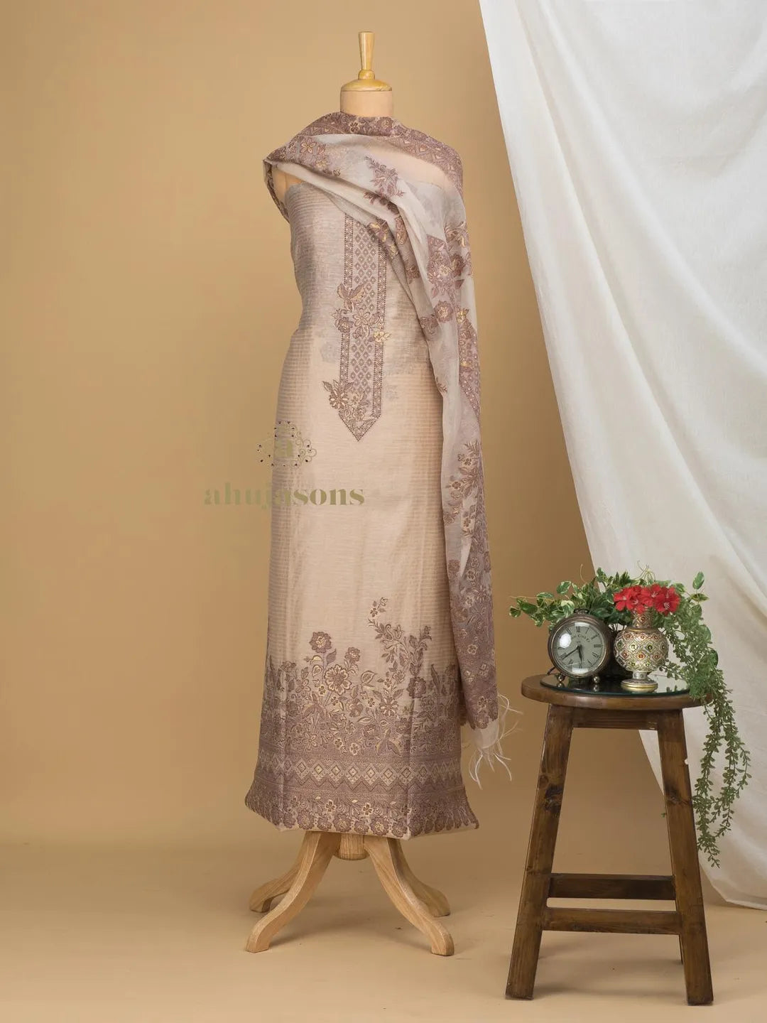 Cotton Silk Suit With Zari Weaving