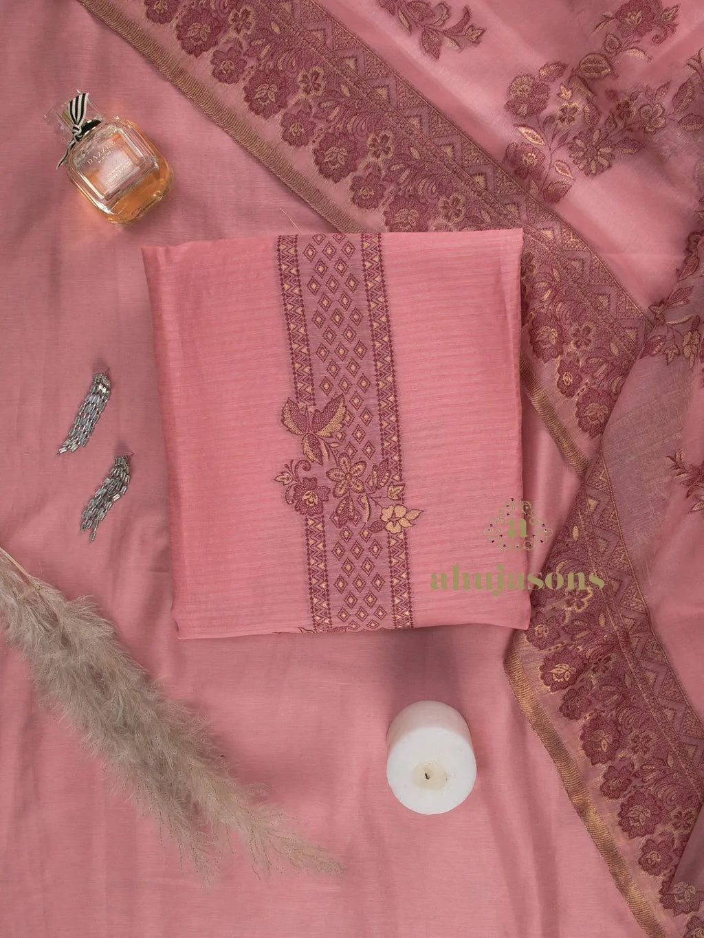 Cotton Silk Suit With Zari Weaving