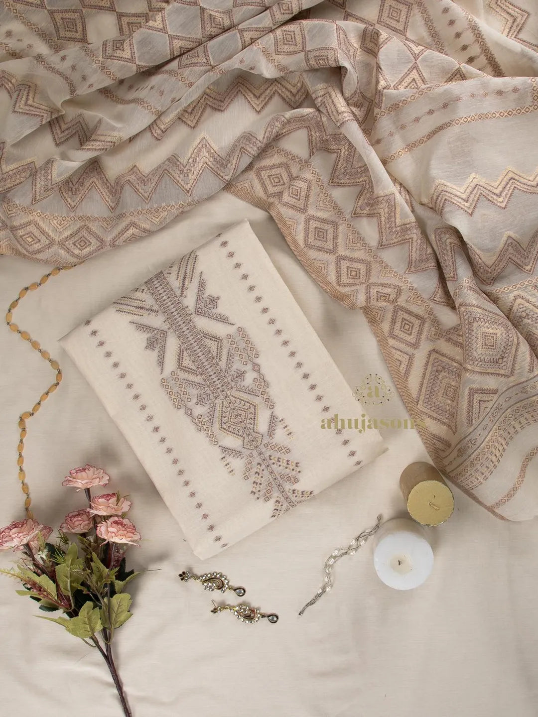 Cotton Silk Suit With Zari Weaving