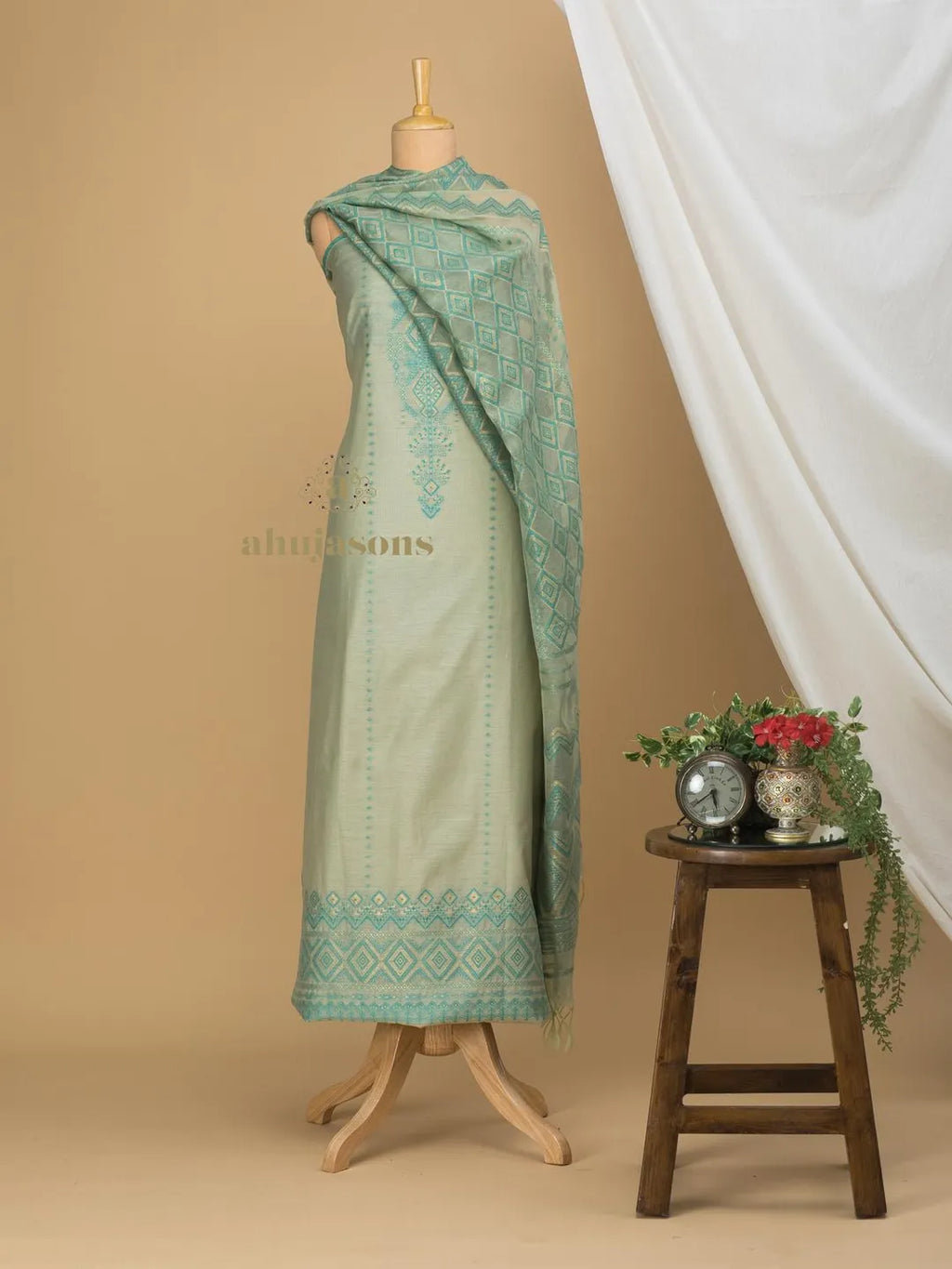 Cotton Silk Suit With Zari Weaving