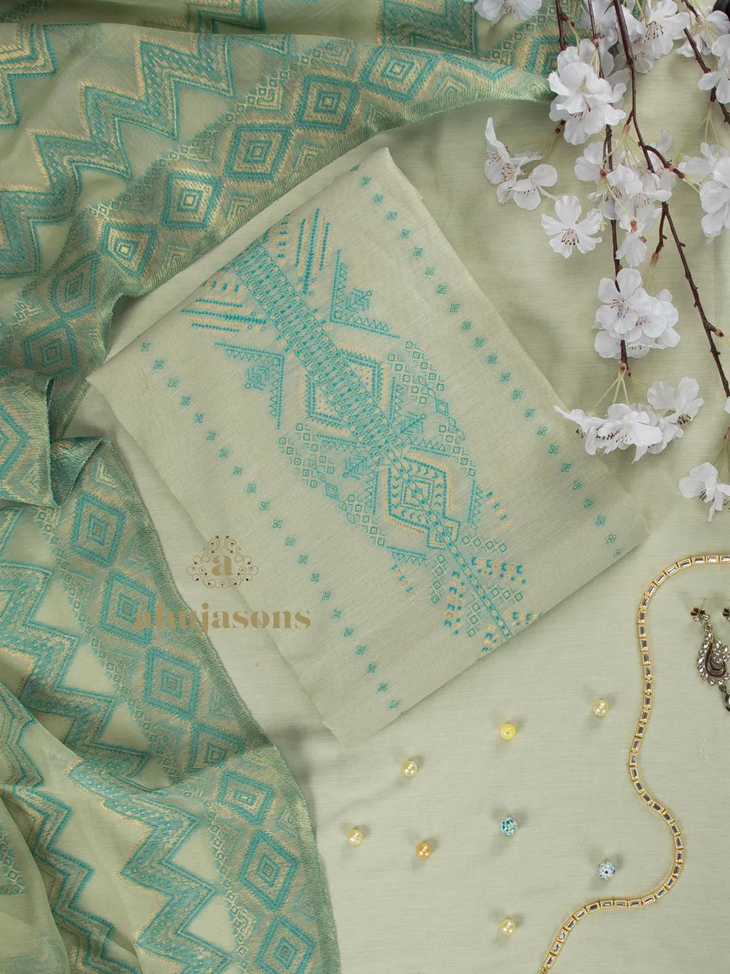 Cotton Silk Suit With Zari Weaving