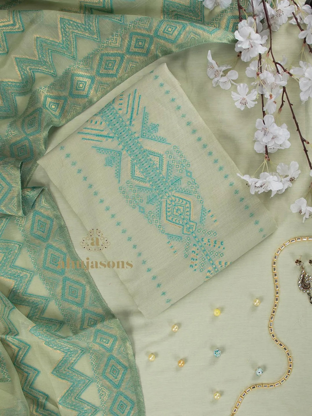 Cotton Silk Suit With Zari Weaving