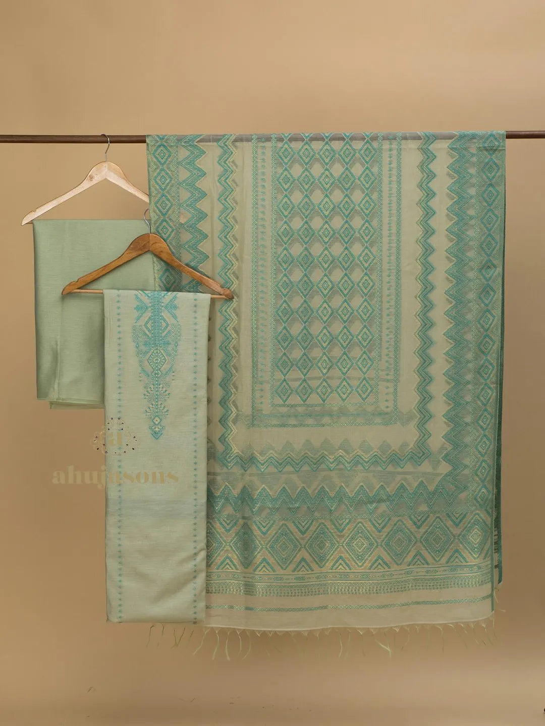 Cotton Silk Suit With Zari Weaving