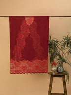 Elegant Stole Wool Blend with Dobby Pattern in Red