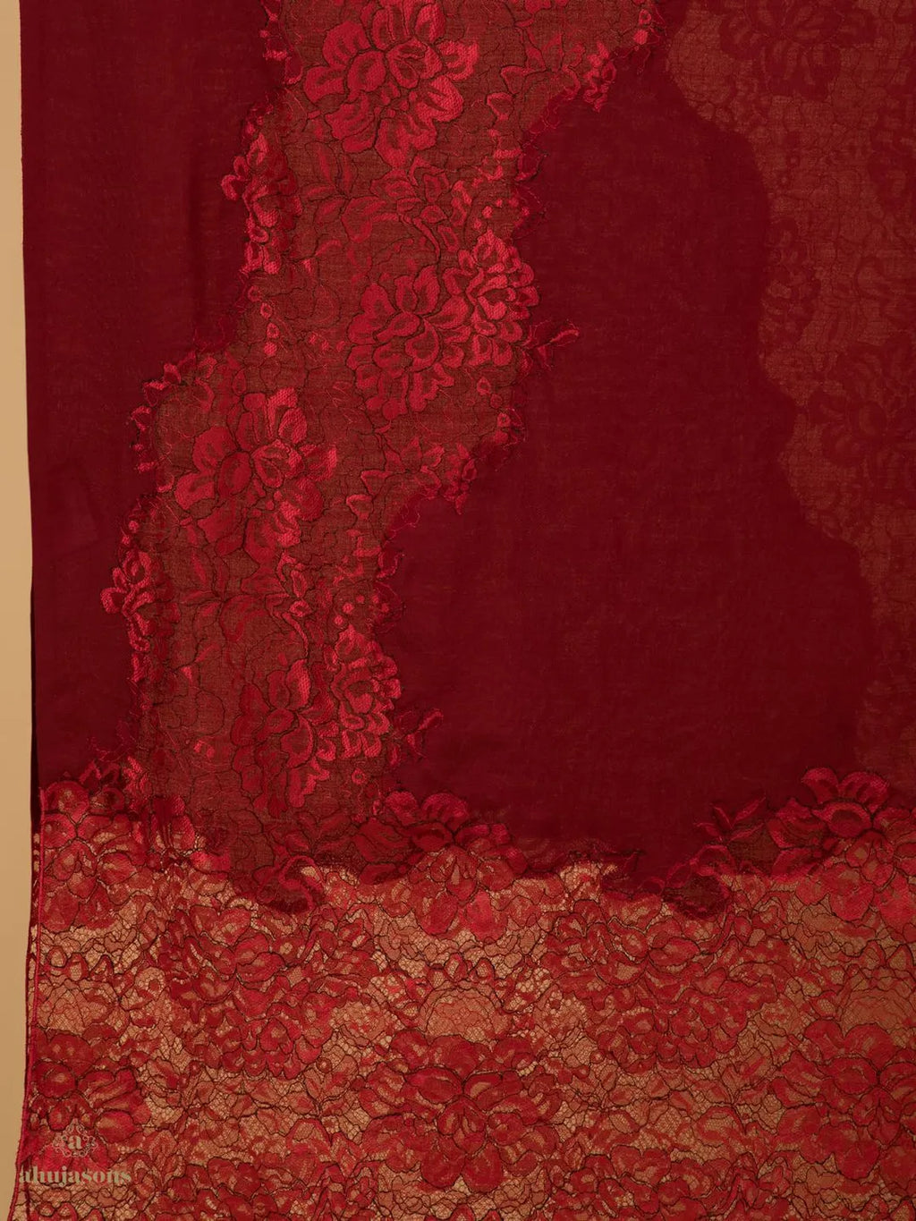 Elegant Stole Wool Blend with Dobby Pattern in Red