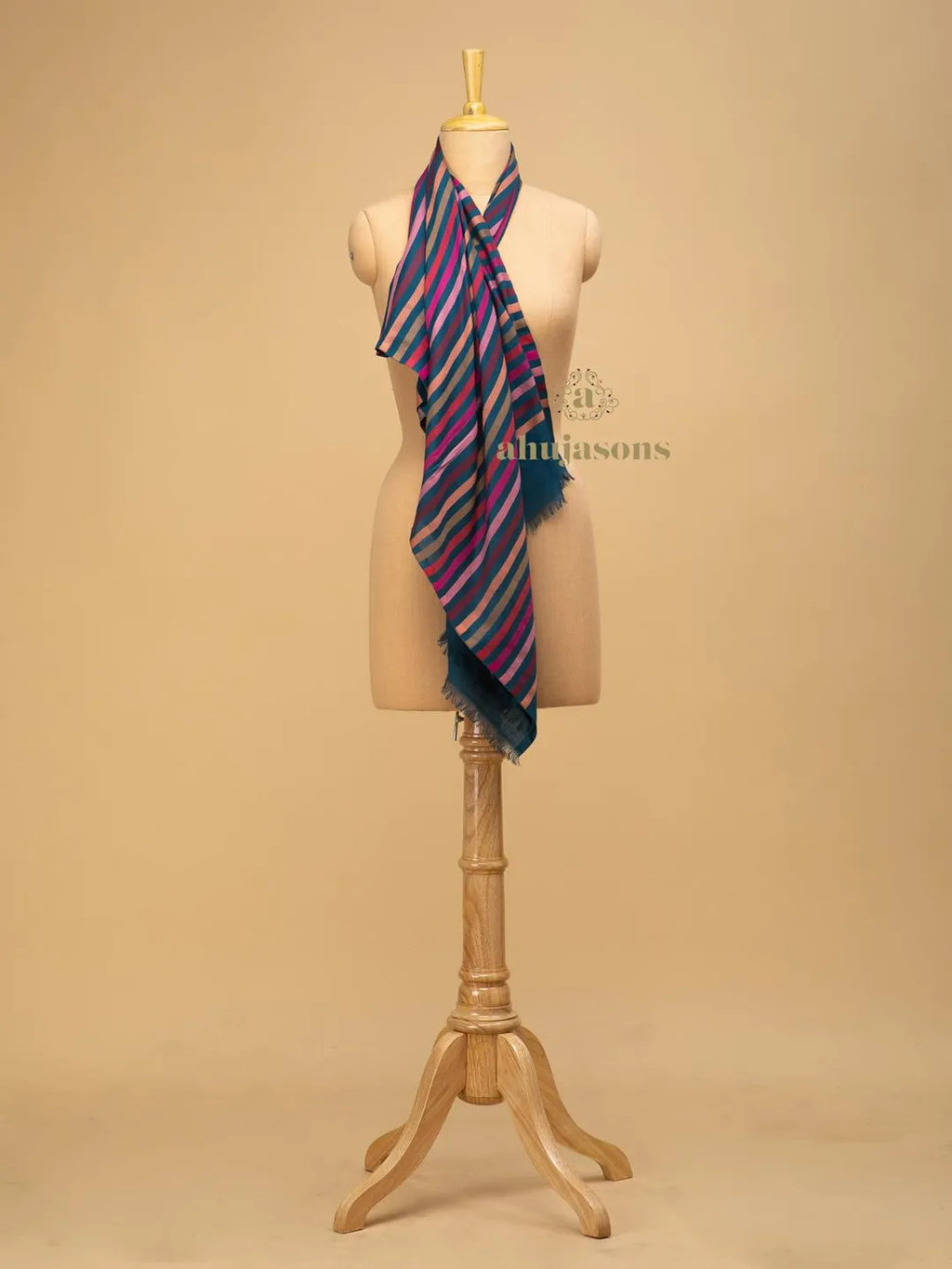 Elegant Stole Wool Blend with Dobby Pattern in Multi