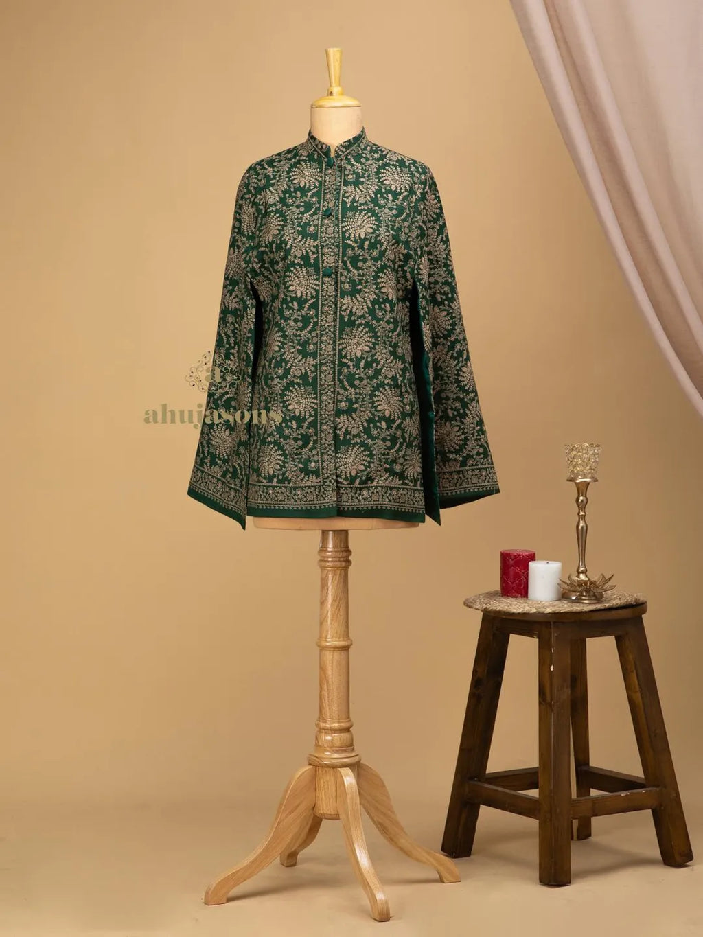 Contemporary Jacket with Aari Embroidery Pattern in Green