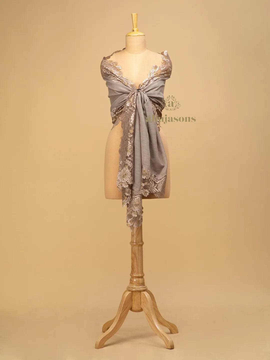 Chic Stole Wool Blend with Dobby Pattern in Beige
