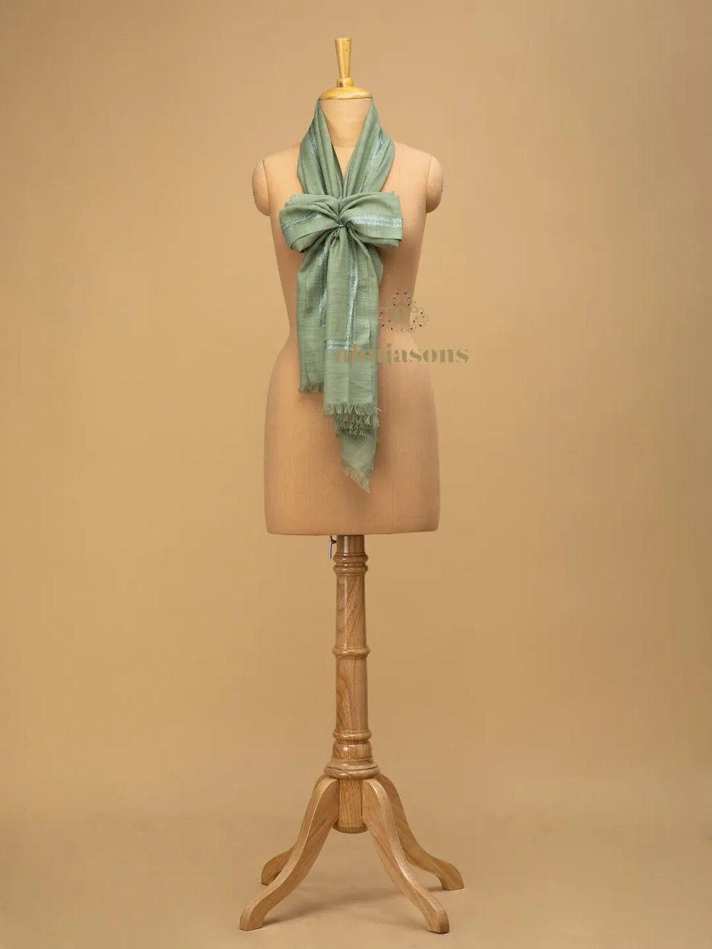 Elegant Stole Wool Blend with Dobby Pattern in Pista Green