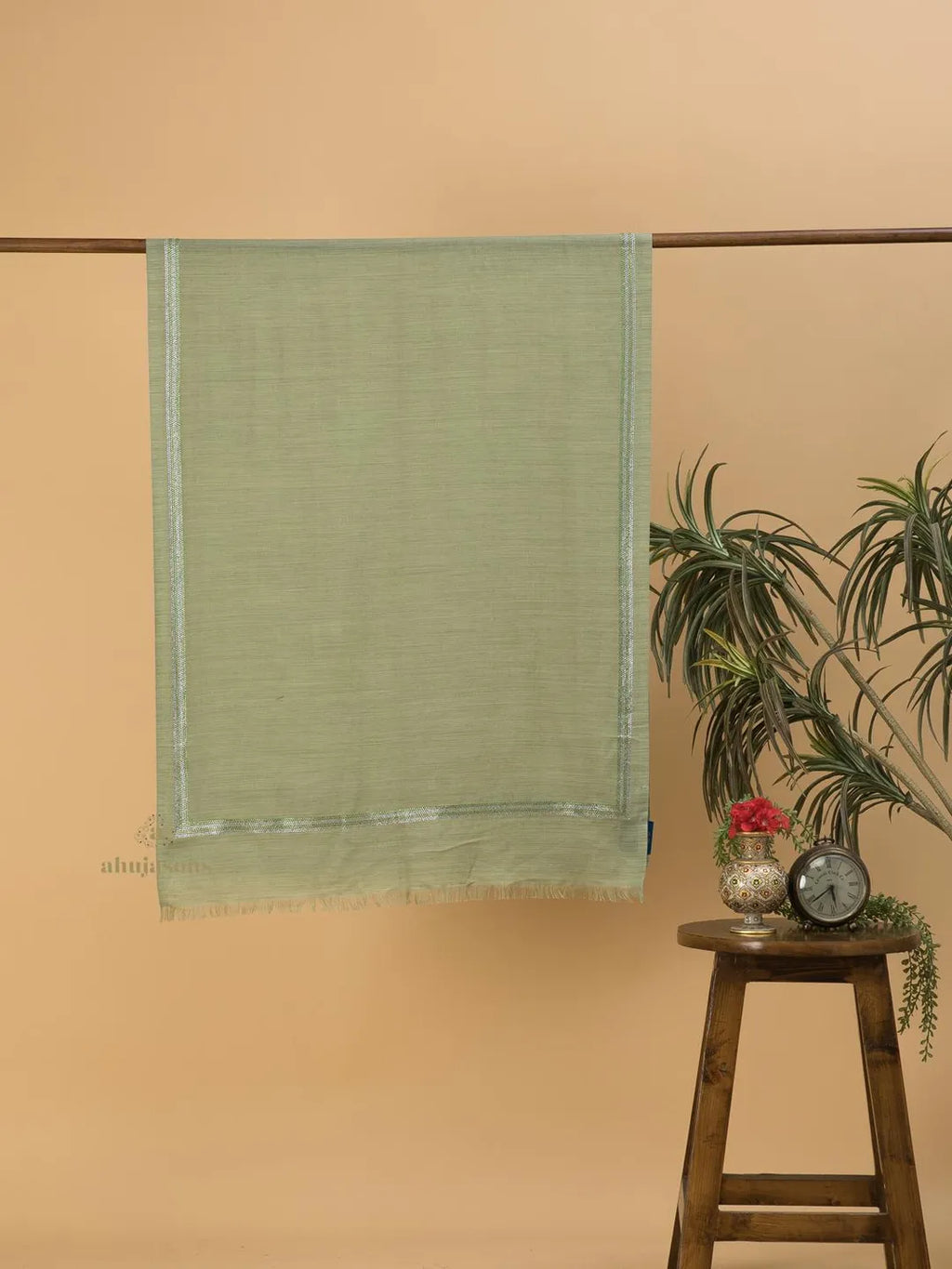 Elegant Stole Wool Blend with Dobby Pattern in Pista Green