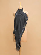 Elegant Stole Wool Blend with Dobby Pattern in Charcoal Black