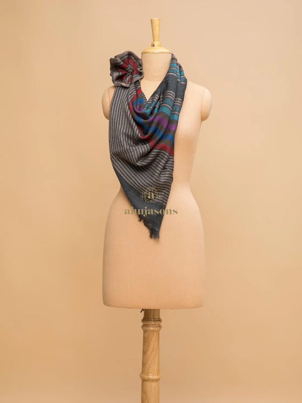 Elegant Stole Wool Blend with Dobby Pattern in Multi