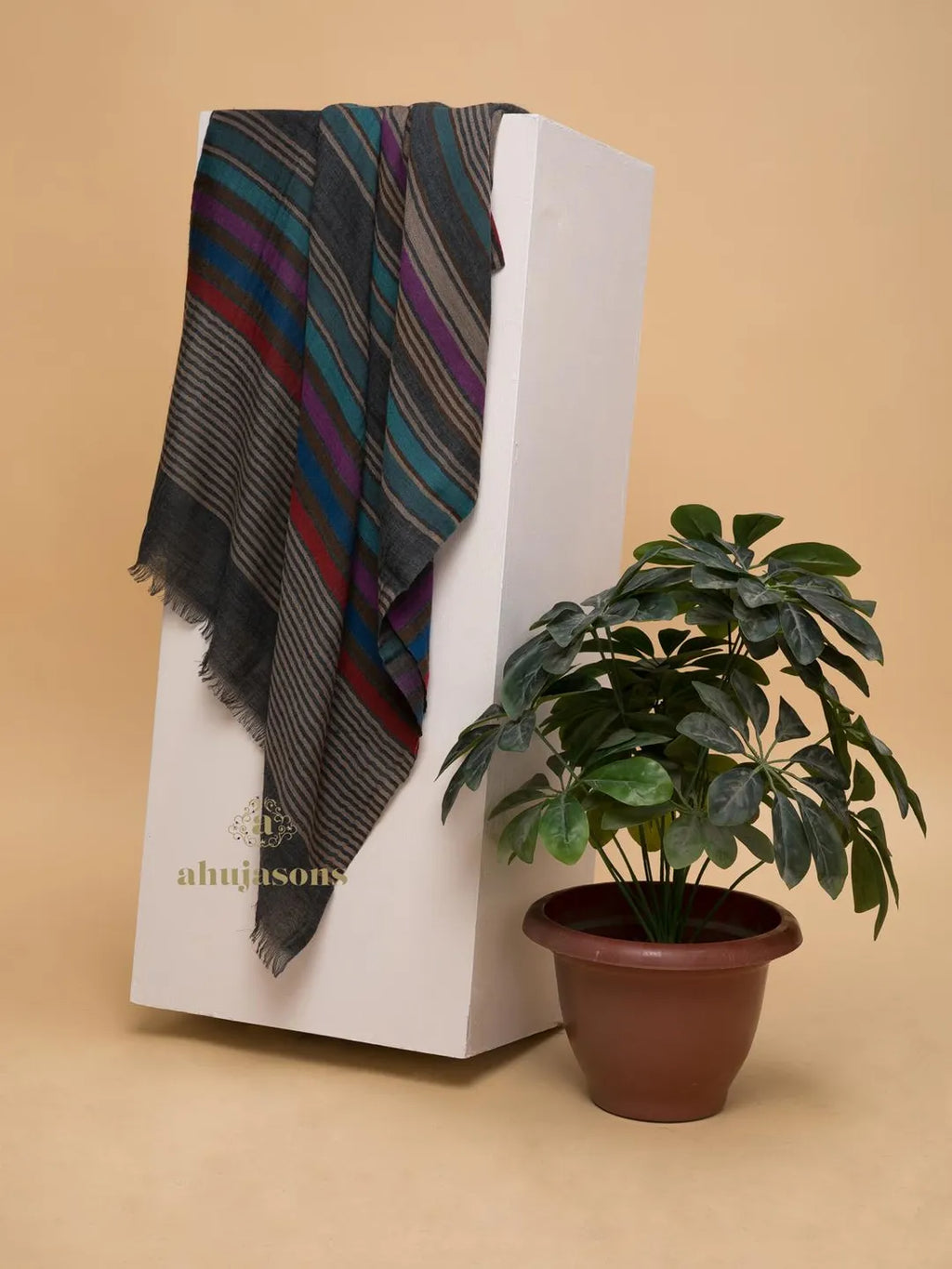 Elegant Stole Wool Blend with Dobby Pattern in Multi