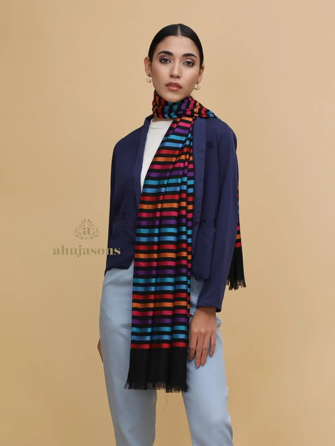 Chic Stole Wool Blend with Dobby Pattern in Multi